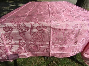 Vintage Tablecloth Pink Original Label Burlington Mills 84" x 104" Stains TC175 - Picture 1 of 14