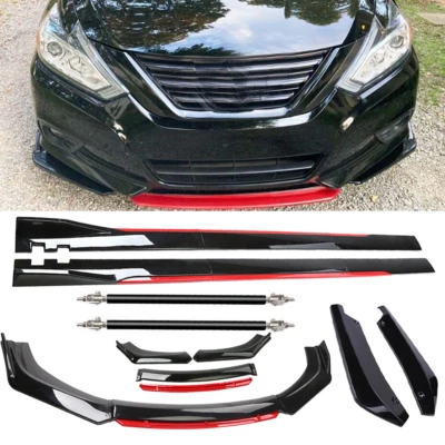 Gloss Black Strut Rod Front Bumper Lip Spoiler Splitter For Nissan Sentra Sedan — 第 1/4 张图片