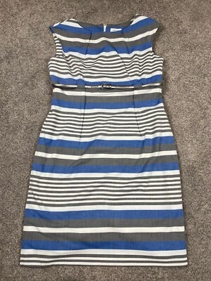 Vestido Calvin Klein Mujer 14 Vainas Rayas Azul Cinturón Oficina Negocios Evento Foto 1 de 4