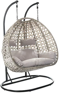 Hängekorb Hängesessel TWO Polyrattan - mit Gestell und Kissen für zwei Personen - Bild 1 von 8