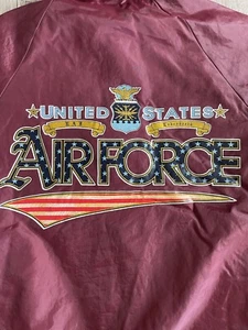 Vtg 80s US Air Force Maroon Windbreaker Button Up Jacket Size XL - Picture 1 of 9