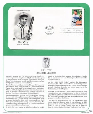 First Day Cover, Postal Commemorative Society 2006, Mel Ott, 4082 - Image 1 of 2