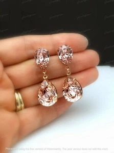 4Ct Pear Cut Lab Created Morganite Drop/Dangle Earrings 14K Rose Gold Finish - Picture 1 of 7