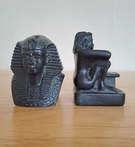 Tutanchamun & Padi Chahdedet geschnitzte schwarze Speckstein Mid Century Figuren - Bild 1 von 10