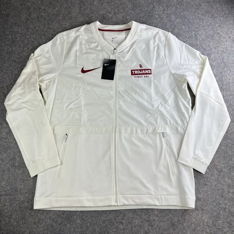 Nike Mens USC Trojans Full Zip Up Sideline Hybrid On Field Jacket Sz XL White Cover