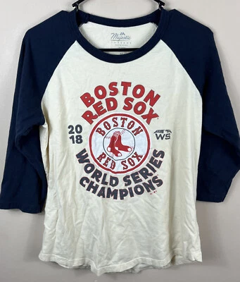 Majestic Threads Red Sox womens baseball tee ivory navy sz M world series 2018 - Image 1 of 4