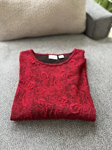 Chico's Blouse Long Sleeve Stretch Red Lace Top Women’s Size 3 (Med) Made In USA - Picture 1 of 7
