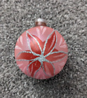 Vintage DBGM Pink Glass Christmas Ornament 3" Plastic Top Glitter Painted Flower
