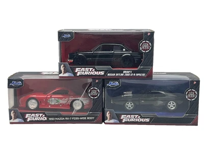 3x Fast & Furious Dodge Caricabatterie Nissan Skyline RX-7 1/32 Modellino Jada - Immagine 1 di 4