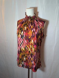 Serenade New York Sleeveless Patterned Top with Ruffled Neck, Size Large - Picture 1 of 7
