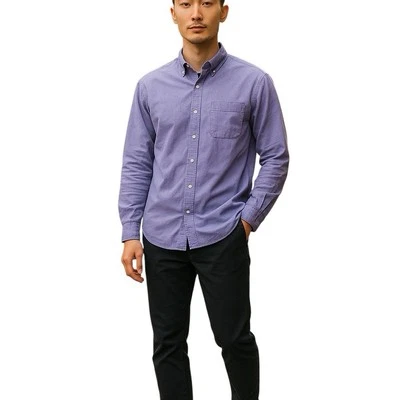 Penguin Purple Striped Trim Button Up Slim Fit Cotton Dress Shirt Size 16 32/33 - Image 1 of 4