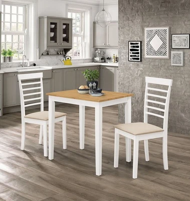 Dining Table Set, Small Solid Wood Kitchen Table & 2 Chairs, White & Oak Finish - Image 1 of 4