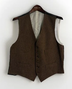 Polo Ralph Lauren Herringbone Tweed Vest Waistcoat Mens 44R Virgin Wool - Picture 1 of 5