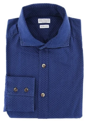 Brunello Cucinelli Blue Polka Dot Shirt - Slim - M/M - (MG451718C49) - Image 1 of 4