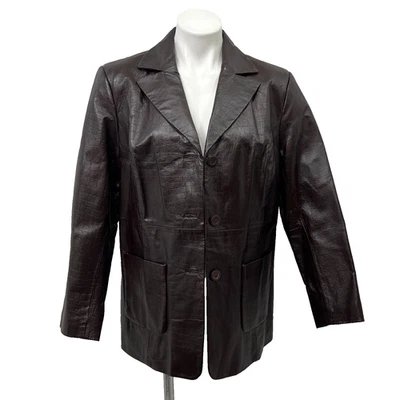 Vintage Terry Lewis Women's Leather Jacket Brown Blazer sz M Lined circa 1980's - Image 1 of 4