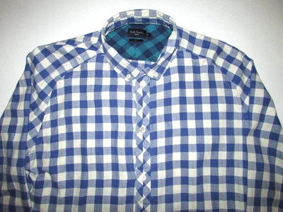 PAUL SMITH JEANS MENS ENGLISH DESIGNER  BLUE WHITE CHECK COTTON SHIRT  MED VGC - image 1 of 2