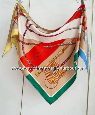 2025 Sallys Cashmere Silk Wrap Scarf Saddle Print 2 Face Triangle Shawl 190*90cm - Image 1 of 4