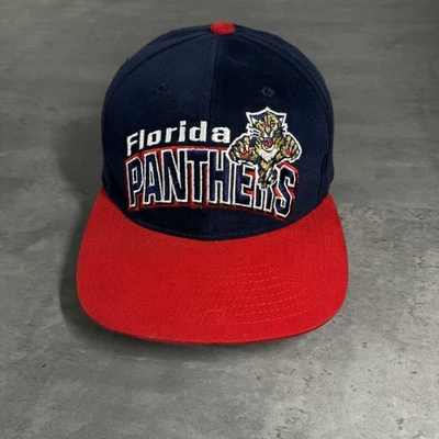 Vintage Starter Florida Panthers Snapback Hat Navy Red Spellout Script Right NEW - Image 1 of 4