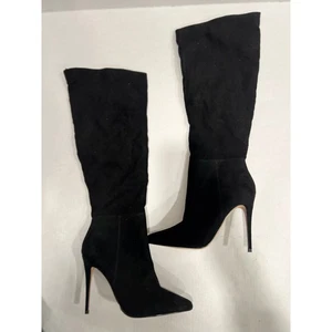 Botas hasta la rodilla Express para mujer talla 8 negras de gamuza punta de aguja - Imagen 1 de 5