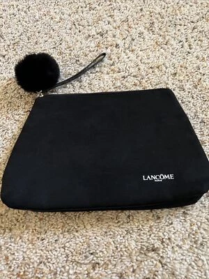 Lancome Paris Make Up Cosmetic Bag With Removable Pom Pom New Black  - Image 1 of 4