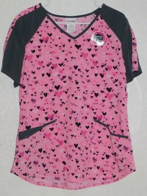 Medium Valentine Scrub Top Pink Gray Hearts Nurse Uniform Valentines - Image 1 of 4