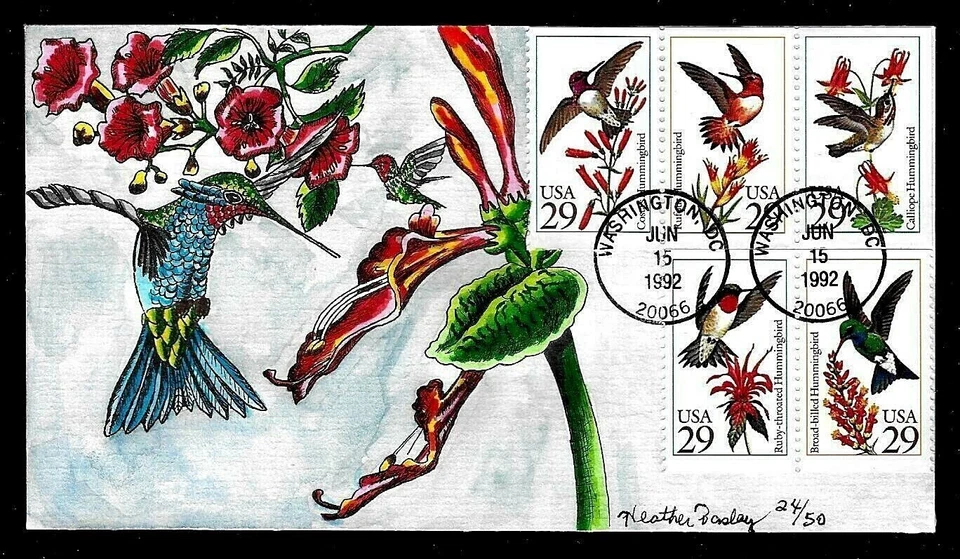 2642-6 29c Stamp Set (1992) HUMMINGBIRDS FDC HD/HP BY HEATHER A. PASLAY - Image 1 of 1