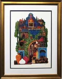 Amram Ebgi "Stadt des Safes" GERAHMT signiert & # Kunst Judaisch Israel Safat Tsfat  - Bild 1 von 8