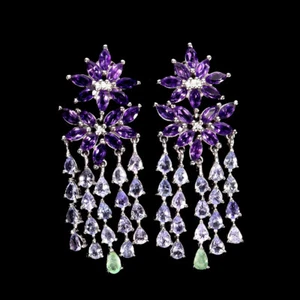 Valentine Marquise Amethyst Emerald Tanzanite Gemstone 925 Silver Earrings - Picture 1 of 13