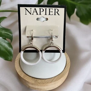 Napier Silver Tone/White Dangle Leverback 1 3/4" Earrings-NWT - Picture 1 of 1
