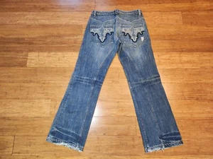 Antik Denim Jeans Mens 34x34 Blue Baggy Wide Leg Y2K Embroidery Distressed USA - Picture 1 of 19