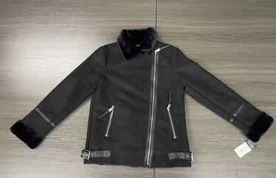 Ralph Lauren Bombardero Imitación Piel de Oveja Negro Mujer Talla Pequeña NUEVO Foto 1 de 4