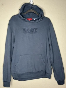 Guess Pullover Hoodie Womens Size Medium Blue Logo Sweatshirt Pockets Classic - Picture 1 of 14
