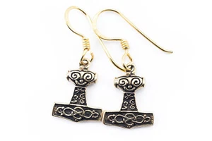 Mjolnir Thor's Hammer Earrings Bronze Gothic Jewelry - NEW - Picture 1 of 1