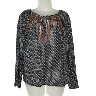 PANHANDLE Women's Size S Black Gray Embroidered Southwestern Western Blouse Top - Image 1 of 4