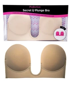 Perfect Secret U Plunge Stick on Bra Backless Strapless A Cup Adhesive Nude - Picture 1 of 3