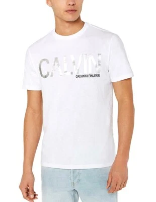 Calvin Klein Classic Metallic Logo Tee T-Shirt White Silver Logo Mens XXL Nwt - Image 1 of 4