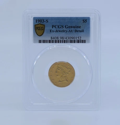 1903-S $5 Gold 1/4 OZ Gold Liberty PCGS Genuine AU-Detail Cover