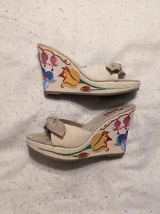 Bongo Vintage Y2K Embroidered Floral Platform Wedge Sandals Size 9 - Picture 1 of 10