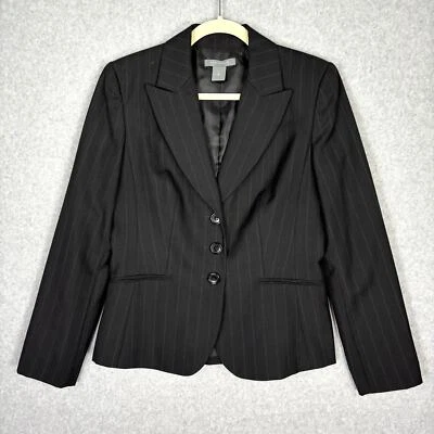 Blazer Ann Taylor Mujer 4 Negro Lana Rayas Carrera Negocios Traje Chaqueta Corp  Foto 1 de 4