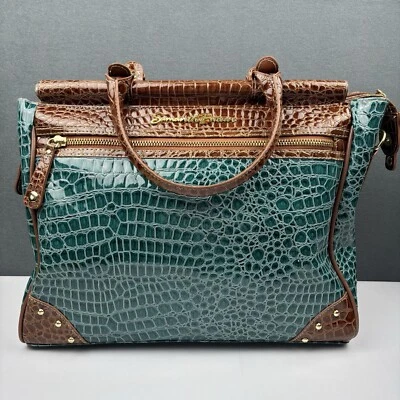 Samantha Brown Croco Dowel Bag Embossed Carry On Travel Bag Weekender Green - Image 1 of 4