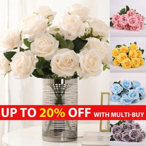 10 Heads Silk Rose Artificial Flowers Fake Bouquet Wedding Home Party Decor UK - Picture 1 of 31