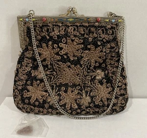 Bolso de Noche Floral Bordado Metálico Tono Bronce Christiana Marco Plateado De Colección - Imagen 1 de 23
