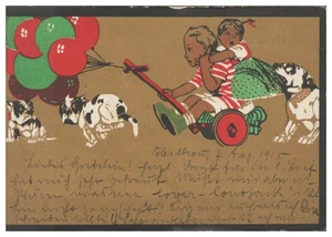 S6216/ Kinder mit Luftballons Hunde schöne Künstler Litho AK 1915 - Picture 1 of 2