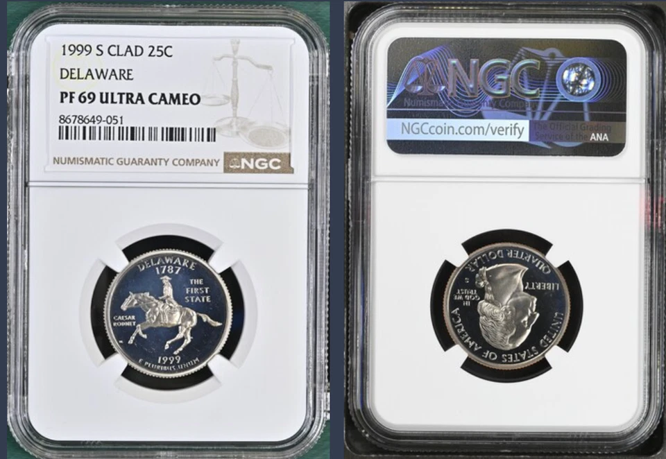 1999 S  CLAD Delaware Quarter graded by NGC PF 69 ULTRA CAMEO - Image 1 of 1