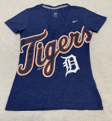 Nike MLB Detroit Tigers T-Shirt Women’s Medium Navy Blue V-Neck 2013 - Image 1 of 4