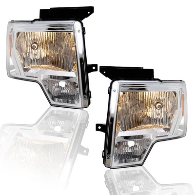 Fits 2009-2014 F-150 Headlight w/ Chrome Bezel Performance Set Set Aftermarket - Image 1 of 4