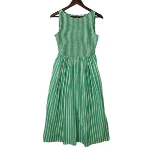 J.Crew Striped Smocked Midi Dress Womens Size XS Bright Clover Pockets Lined NWT - Picture 1 of 9