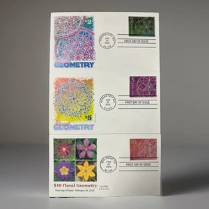 FDC 5700, 5701, 5755 - $2, $5, $10 Floral Geometry Set of 3/ 3 Cover - Picture 1 of 1