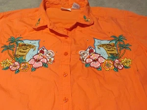 Vtg Bobbie Brooks Womens 22 / 24 Orange Button Shirt Tropical Embroidered - Picture 1 of 4