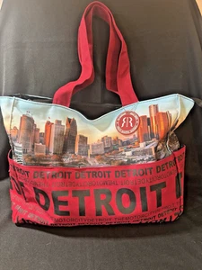 Robin Ruth Detroit Motor City Skyline Bag Handbag Tote Cityscape Red & Black - Picture 1 of 5